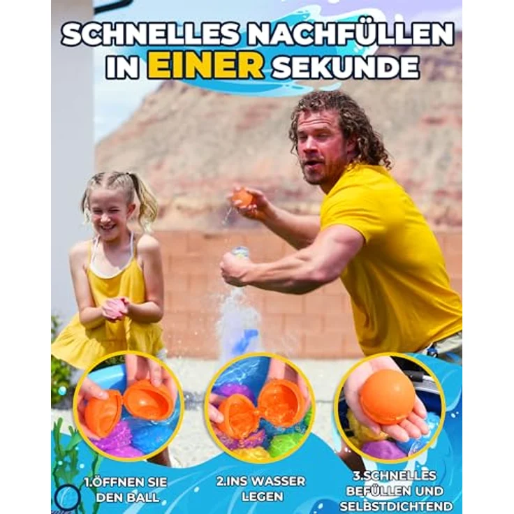SOPPYCID 4 Stück Wiederverwendbare Wasserbomben Selbstschließend, Schnell befüllbare Silikon Spritzbälle für Kinder Erwachsene, Outdoor Sommerspaß Wasserspielzeug für Party, Wasserpark, Familienspiel – Bild 4