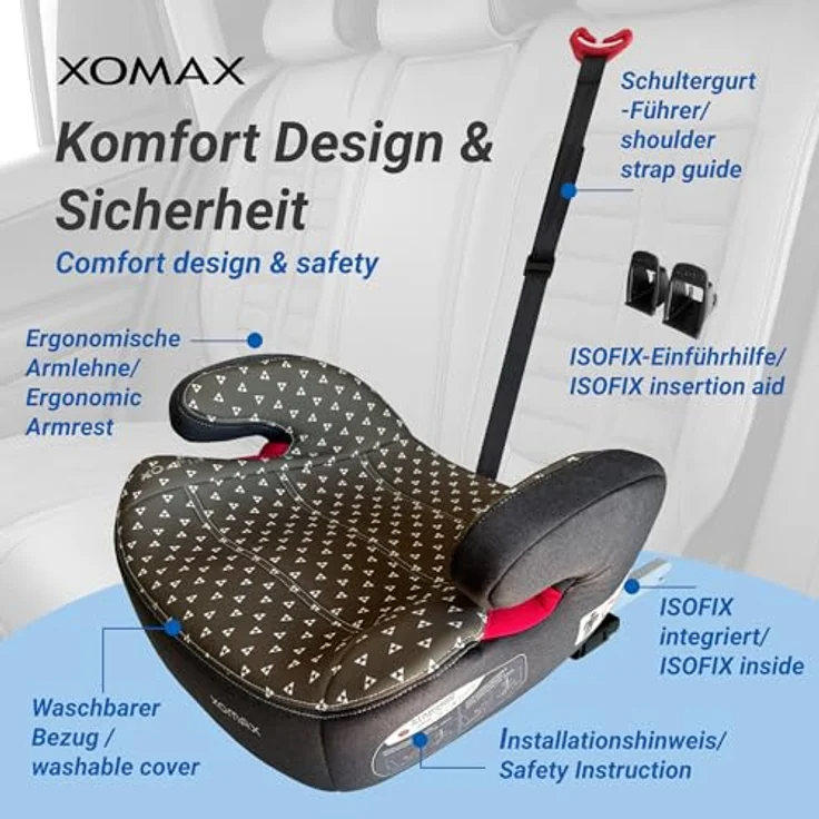XOMAX KBH313, Kindersitzerhöhung mit ISOFIX, Armlehnen, ECE R129, für Kinder 6-12 Jahre, modernes Design, atmungsaktiver Bezug – Bild 7