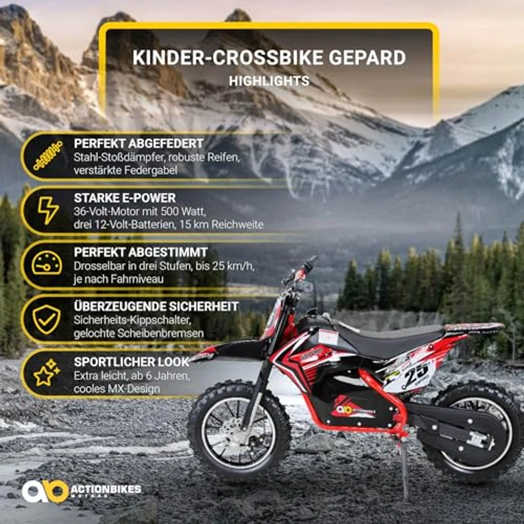 Kinder Mini Enduro Crossbike Gepard Elektro 500 Watt Motorcrossbike Pocketbike (Rot) – Bild 2