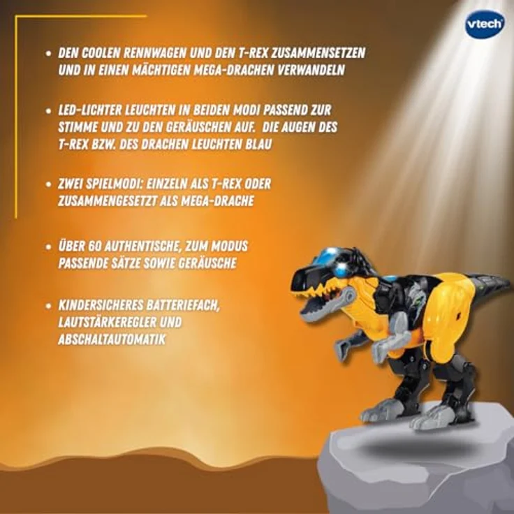 Vtech Switch & Go Combo Mega Drache, 2-in-1 Spielzeug T-Rex & Rennwagen, interaktiv mit Licht und Sound, über 60 Sätze, ab 3 Jahren – Bild 5
