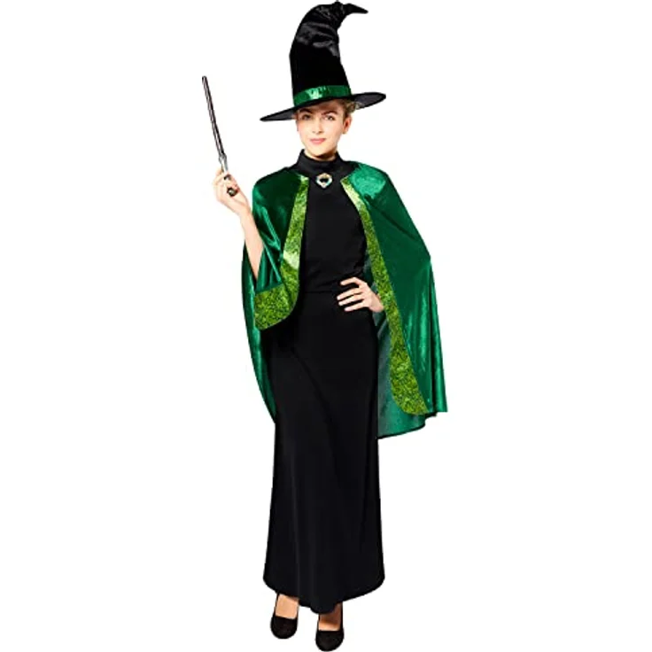 Amscan - Erwachsenenkostüm Professor Mc Gonagall aus Harry Potter, Kleid, Umhang, Hut, Magierin, Zauberin – Bild 2