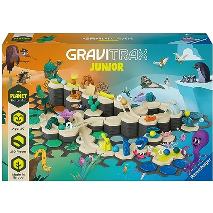 Ravensburger GraviTrax Junior Starter-Set XXL - Erweiterbare Kugelbahn für Kinder, Murmelbahn überwiegend aus nachwachsenden Rohstoffen mit, Lernspielzeug und Konstruktionsspielzeug ab 3 Jahren