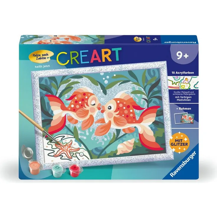 Ravensburger Verlag GmbH Malen nach Zahlen - CREART® - Verliebte Fische, Malvorlagen für Kinder ab 9 Jahren, inkl. 15 Acrylfarben