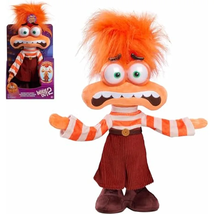 Just Play Ltd. Inside Out 2 Interaktive Orange Plüsch Fear Maskottchen, 32 cm, mit beweglichen Armen und sprachaktivierten Reaktionen