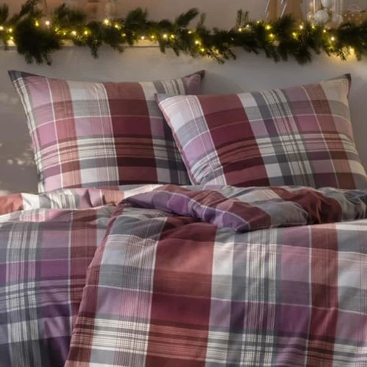 ESTELLA Kuschelflanell Bettwäsche Ambros, 100% Baumwolle, aubergine, pflegeleicht und trocknerfest – Bild 5
