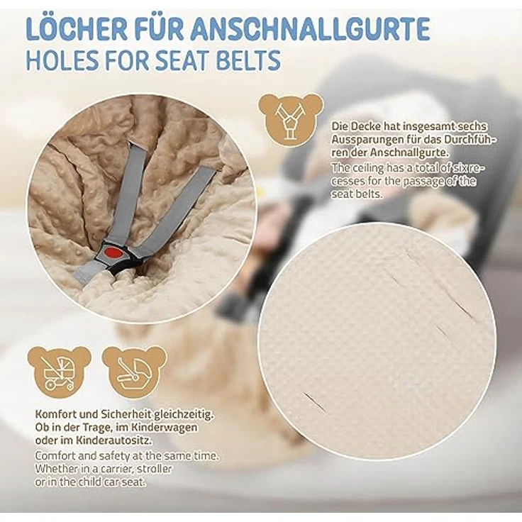 Joyz Einschlagdecke mit Kapuze, Regenbogen mit beigem Minky, 100% Baumwolle, 84x84 cm, Doppelseitig, Universal für Babyschale, Autositz, Kinderwagen oder Buggy, Kuscheldecke Ganzjahresdecke Babydecke – Bild 4