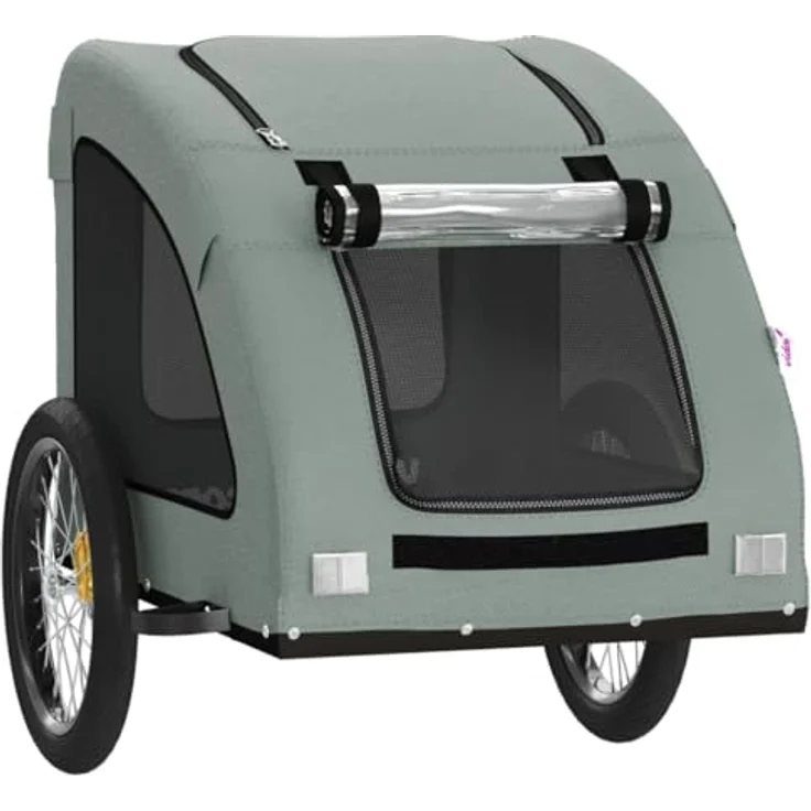 vidaXL Fahrradhundeanhänger Hunde Grau Oxford-Gewebe und Eisen, PVC-Dach und Reflektoren – Bild 5