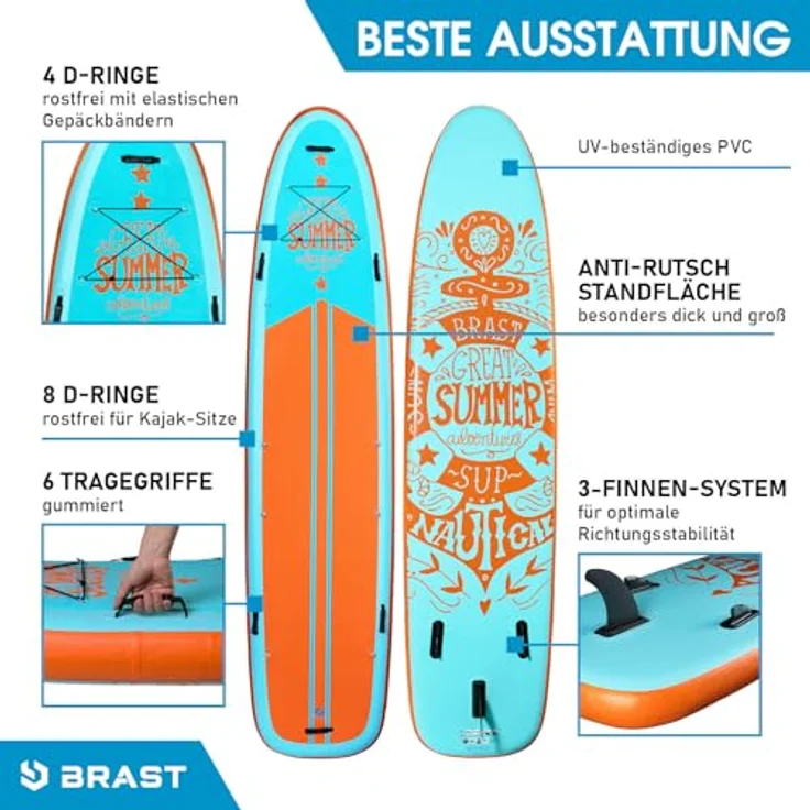 BRAST® SUP Board Family XXL | 370x87x15cm bis 210kg | Aufblasbar mit Zubehör | Summer – Bild 5