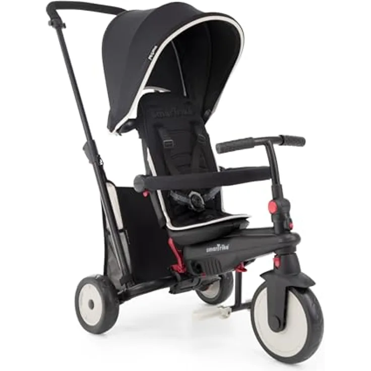 smarTrike STR3, Klappbares Kleinkinder-Dreirad mit Kinderwagen-Zertifizierung, 6 in 1 für 1-3 Jahre, Schwarz, mit sicherem 5-Punkt-Gurt und kinderfreundlicher Steuerung