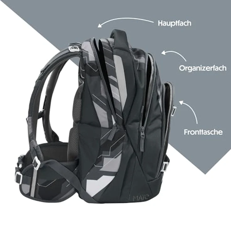 Coocazoo MATE Schulrucksack „Dark Race”, grau, ergonomisch, höhen- & größenverstellbar mit Brust- und Hüftgurt, 30 Liter Fassungsvermögen, ab 3. Klasse – Bild 3