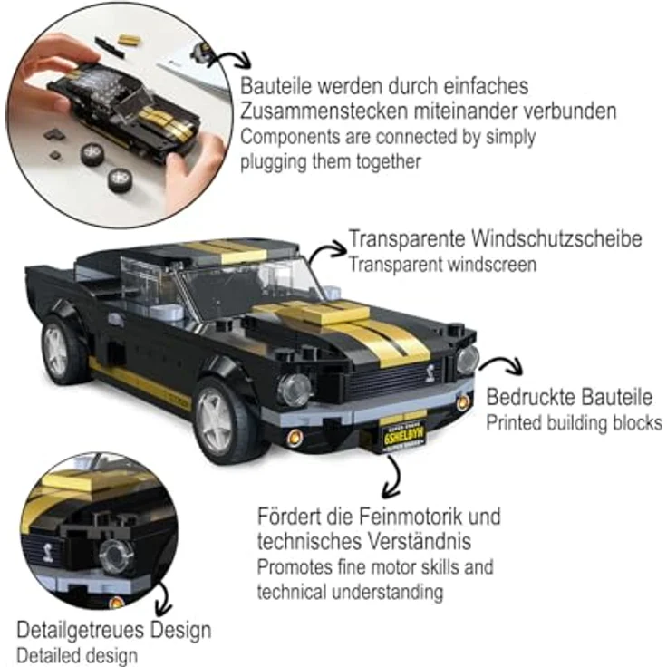 Schwarz Kitchen CaDA Shelby GT 350 H 1:24, Klemmbausteine-Set in schwarz, 285 Teile, detailgetreues Design – Bild 4