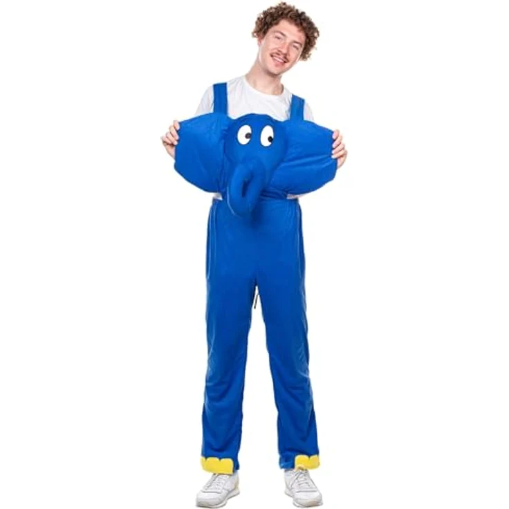 Maskworld Die Sendung mit der Maus - Elefant Kostüm (M), bequeme Latzhose mit gefüttertem Elefantenkopf, blau – Bild 9
