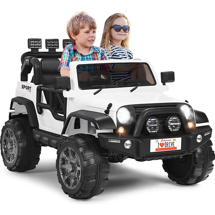 GOPLUS 2-Sitz Kinder Elektroauto, 12V Batteriebetriebener Elektro-LKW mit Fernbedienung, LED-Lichte, Musik, Stoßdämpfungfederaufhängung, Geschwindigkeit Verstellbar, blaue Farbe
