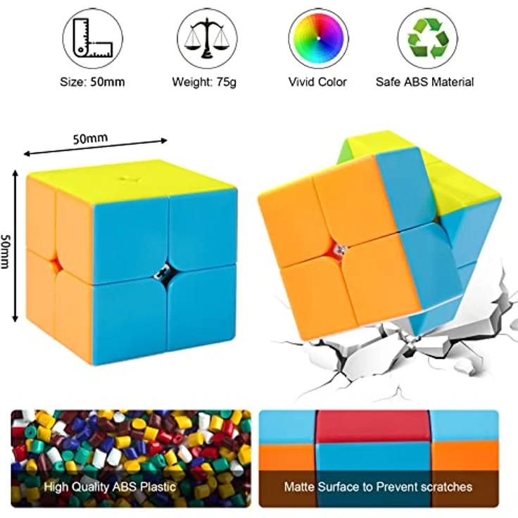 ROXENDA Speed Cube 2x2 Zauberwürfel Stickerless - Professional & Solides & Langlebiges, Dreht Sich Schneller als das Original (2x2x2) – Bild 4