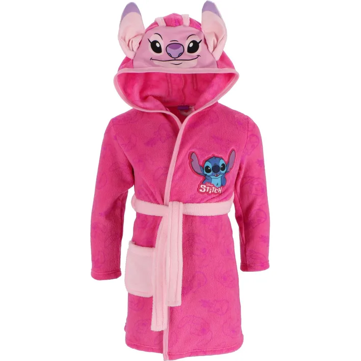 Lilo & Stitch Kinderbademantel Coral Fleece Bademantel für Kinder mit praktischer Kapuze, blau