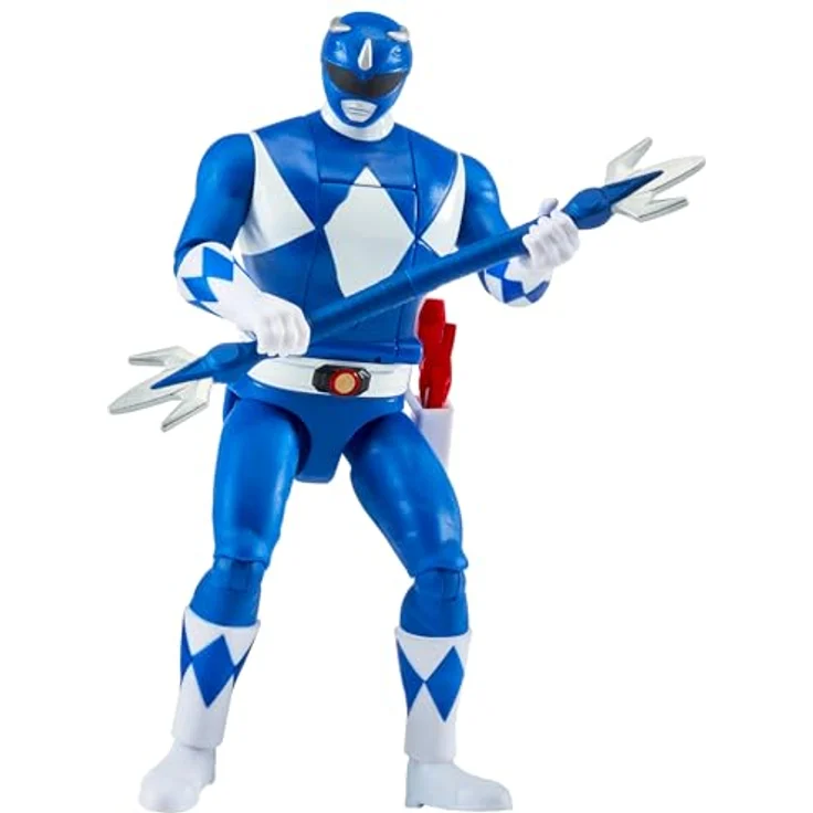 Playmates Power Rangers Mighty Morphin Auto-Morphin Blue Ranger Actionfigur, verformbar mit Power Lanze und Blade Blaster, mehrgleisig, Billy Cranston Design – Bild 3