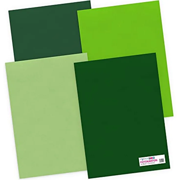 itenga Tonpapier 24 Blatt DIN A4 130 g/qm Grüntöne- Farbmix - 4 Farben je 6 Blatt Tonpapier Bastelpapier Bogen durchgefärbt zum kreativen Gestalten und Basteln