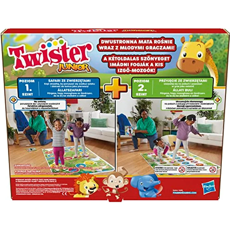 HASBRO Twister Junior Spiel Tierbrett, 2 Spiele in 1 mit doppelseitiger Matte und Drehscheibe, polnische Version für 2-4 Spieler – Bild 3