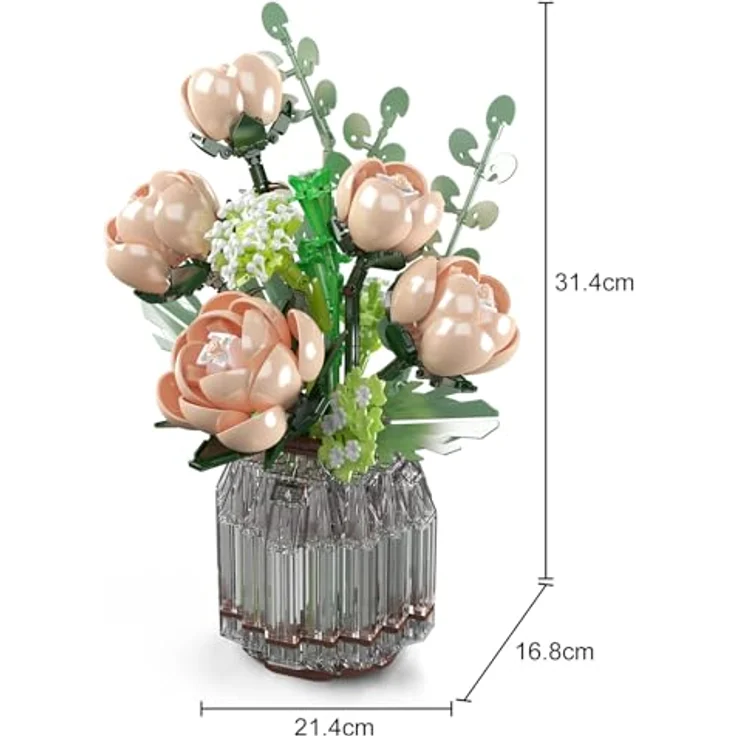 Mould King 24109 Rosenstrauß Baustein Vasen Set, kreatives Bastelset mit realistischen unvergänglichen Blumen für stilvolle Wohnraumdekoration, 981 Teile – Bild 5
