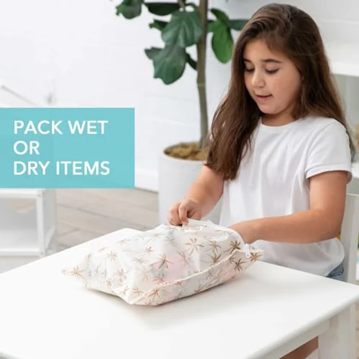Bumkins wasserdichte Wetbag, wiederverwendbare Nasstasche für Stoffwindeln, Palm Daze & Sand Check, auslaufgeschützt, maschinenwaschbar, polyesterfrei – Bild 4