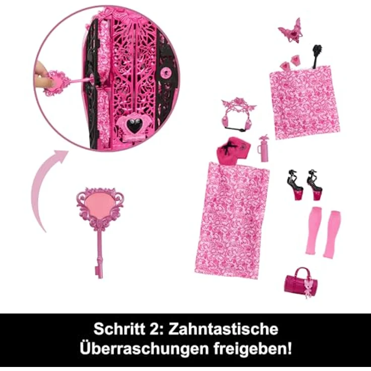 Mattel® Anziehpuppe Monster High Skulltimate Secrets Mysteries Draculaura Doll, Geheime Schranksets mit über 19 Überraschungen – Bild 4