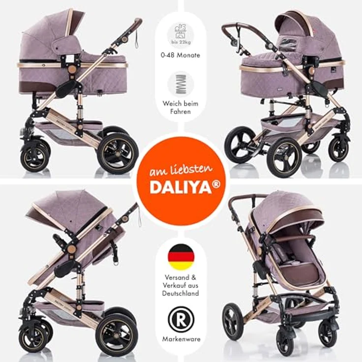 Daliya® BAMBIMO 2in1 Kinderwagen & Buggy, mit Babywanne und Sportsitzfunktion, rose, Aluminiumgestell, UV-Schutz 50+, pannensichere Airless-Räder – Bild 2