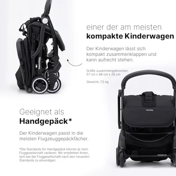 Hamilton by yoop Kinderwagen X1 Plus, Buggy mit MagicFold-Mechanismus, geräumigem Sitz und UV-Verdeck, Schwarz – Bild 3