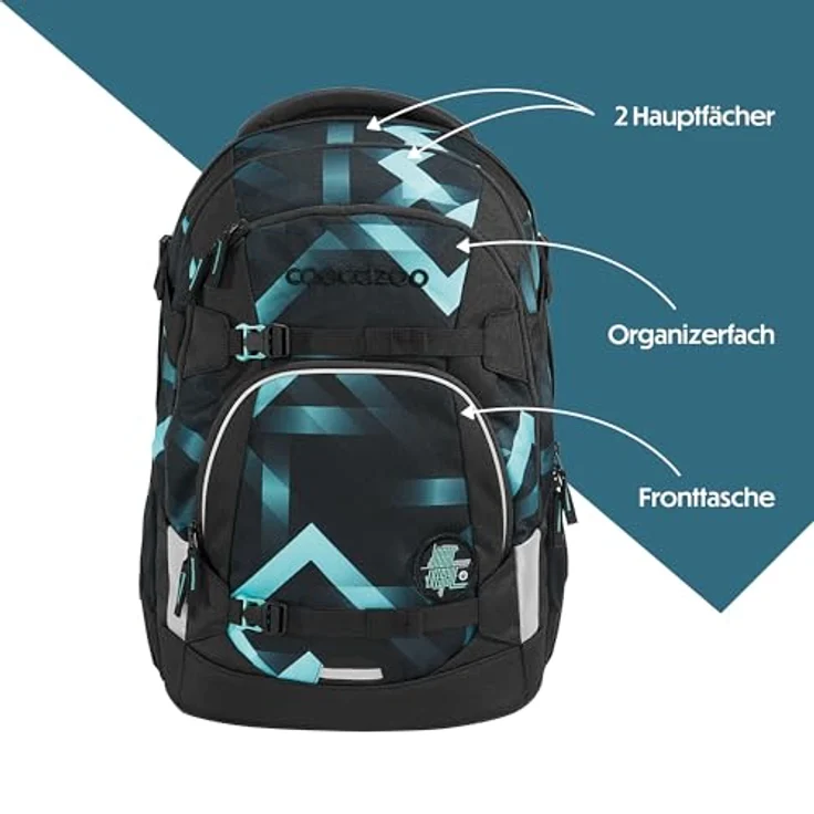 coocazoo Coocazoo MATE, Schulrucksack mit Ergonomischen Schulterträgern, 4 Fächern und Wasserabweisenden Reißverschlüssen, Laser Lights – Bild 3