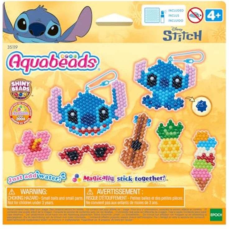 Aquabeads Kreativset Stitch, Schlüsselanhänger Bastelset mit 700 bunten Perlen, inkl. Glitzer- und Polygonperlen, für Kinder ab 4 Jahren – Bild 2