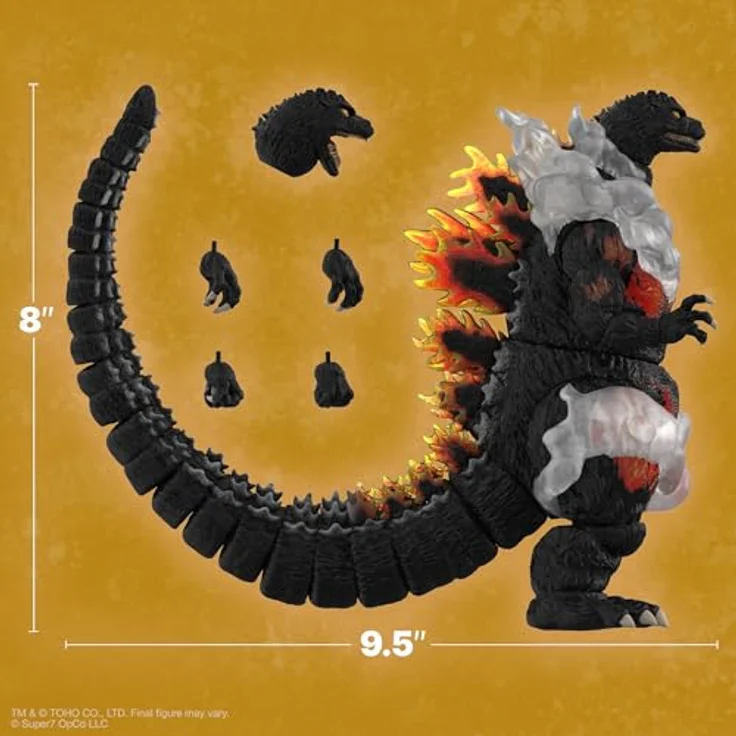 Super7 Toho ULTIMATES! Wave 2 - HeiSei Burning Godzilla Actionfigur mit austauschbaren Köpfen und Dampfeffekten, 20,3 cm, durchscheinend orangefarben – Bild 4