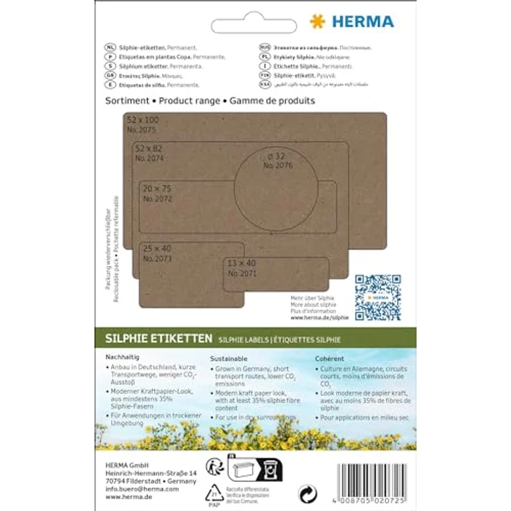 HERMA 2072 Vielzweck-Etiketten aus Graspapier, selbstklebend, natur-braun, 240 Stück, 20 x 75 mm, FSC-zertifiziert – Bild 2