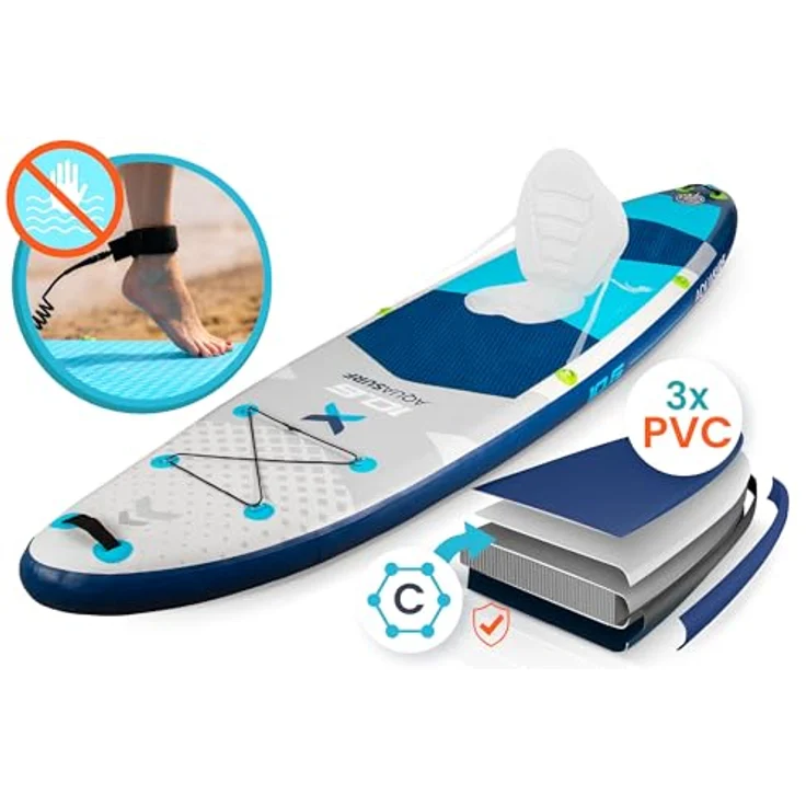 Neo-Sport Aquasurf 10.6, Aufblasbares Stand Up Paddle Board Set 320 cm mit Zubehör, rutschfestem EVA-Deck, für bis zu 140 kg Tragkraft, inkl. Handpumpe, Aluminium-Paddel und Rucksack – Bild 4