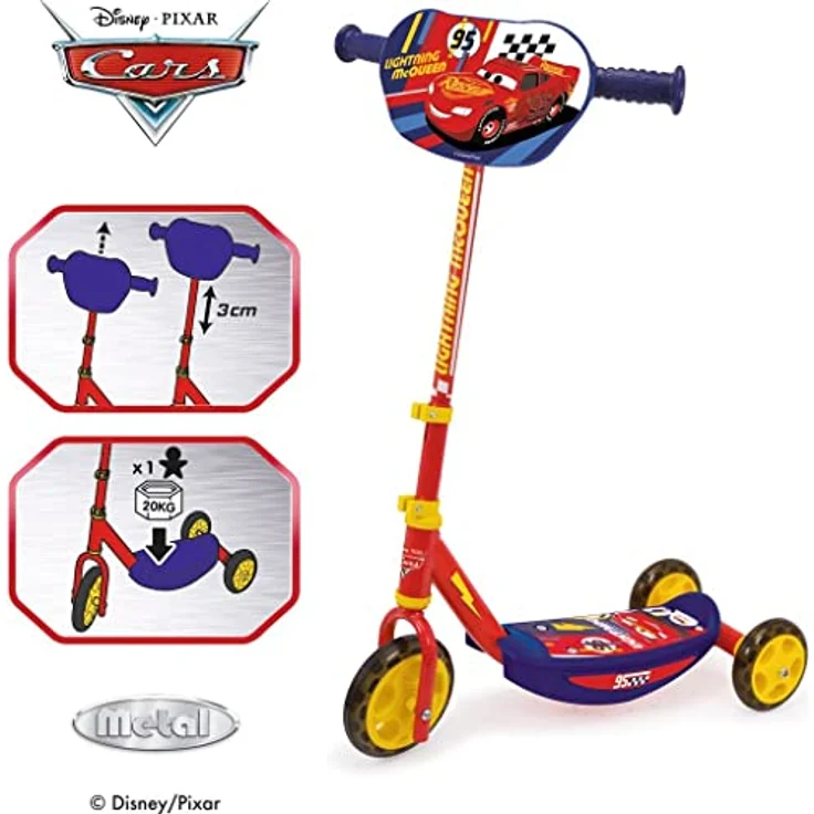 Smoby 3 CARS 3w Scooter Kinder Dreirad-Roller Mehrfarbig – Bild 2