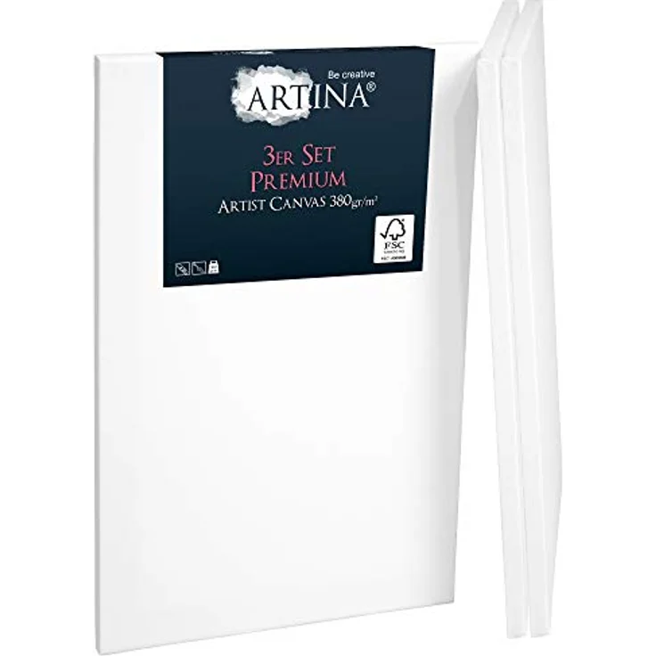 Artina 3er Set Premium 30x40 cm Keilrahmen – FSC® Holz Keilrahmen Leinwand 100% Baumwolle Leinwand weiß vorgrundiert – Leinwände zum Bemalen 380 g/m² - Extrabreiter, bespannter Keilrahmen – Bild 1