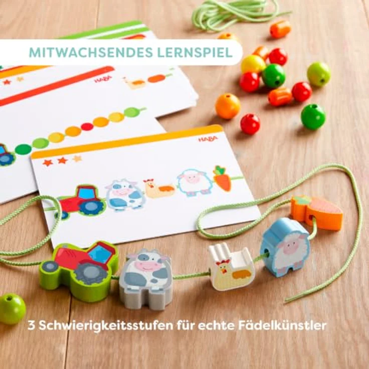 HABA Fädelspiel Bauernhof-Freunde, Kreatives Lernspiel zur Motorikförderung mit bunten Holzfiguren, ab 3 Jahren – Bild 5