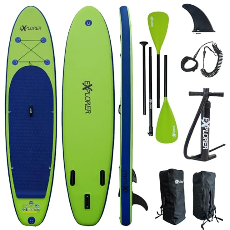 EXPLORER SUP Board ALF2, aufblasbares Stand Up Paddle Surfboard, 320 cm, DTEX-1000D-Dropstitch-Technologie, 6“ dick, inkl. D-Ringe und Neopren-Tragegriff – Bild 1