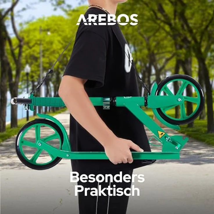 Arebos Tretroller klappbar, höhenverstellbar 78–93 cm, max. 100 kg, grün, geeignet für Kinder ab 6 Jahren, ideal für Schule und Freizeit – Bild 6