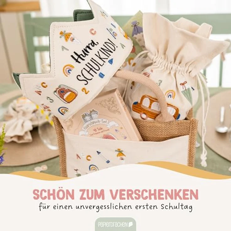 Papierdrachen Schulkind Krone, hochwertig Bestickt in Pastelltönen, anpassbare Schnürung, zweifarbig, perfekt für den Schulanfang – Bild 5
