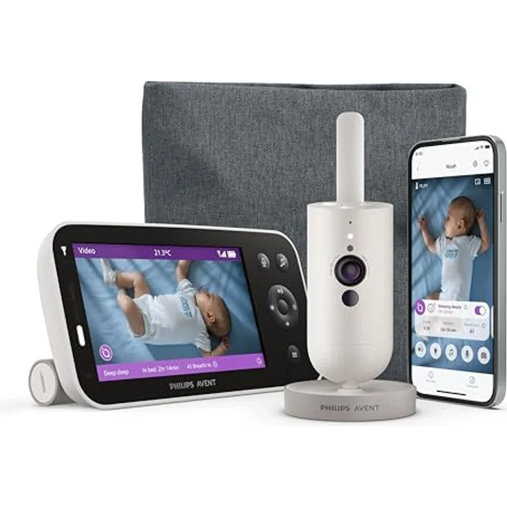 Philips Avent Premium Video Connected Babyphone SCD971/26, Full-HD Kamera mit Nachtsicht, 400 m Reichweite, Schlaf- und Atemtracking, 5-Zoll-HD-Bildschirm – Bild 2