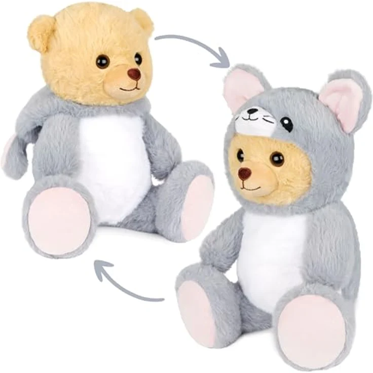 BRUBIES Teddy Maus, 25 cm Teddybär im Mäusekostüm mit abnehmbarer Kapuze, graues Plüschtier für kuschelige Abenteuer, ideales Geschenk für Kinder – Bild 1