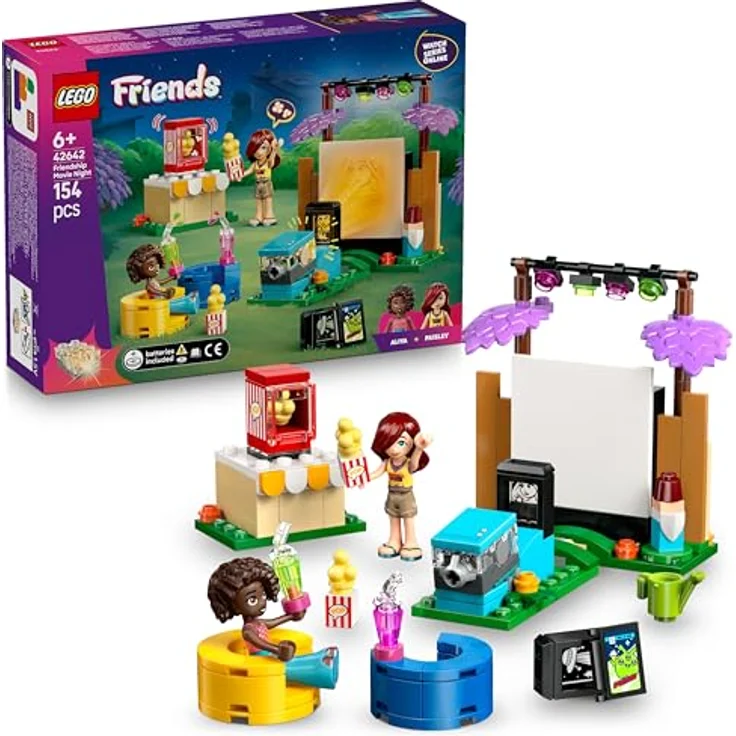 LEGO Friends 42642, Filmabend mit Freunden, 154-teiliges Set mit funktionierendem Projektor und Popcornmaschine für Kinder ab 6 Jahren – Bild 1