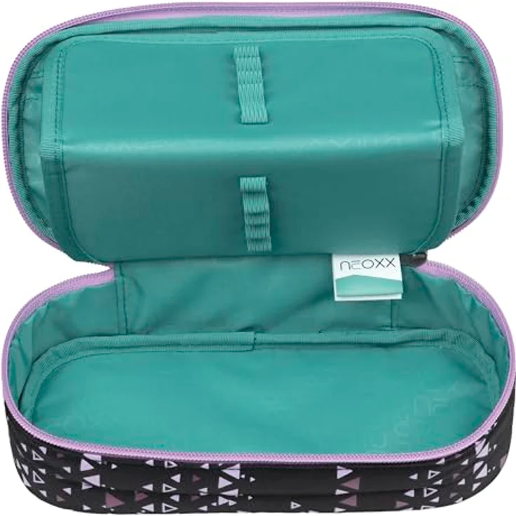 neoxx Jump Schlamperbox Purple Crush, aus 100% recycelten PET-Flaschen, Hauptfach mit Reißverschluss, 10 Stifteschlaufen, Sichtfenster, ideal für Schulbedarf und kreative Ordnung – Bild 2