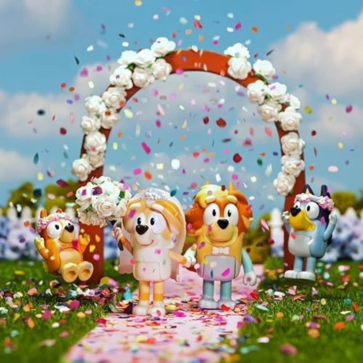 Sonstige Verlage TMT BLUey Uncle's Hochzeit 4er-Pack, Sammelfiguren mit Bluey und Bingo als Blumenmädchen, ab 3 Jahren – Bild 7