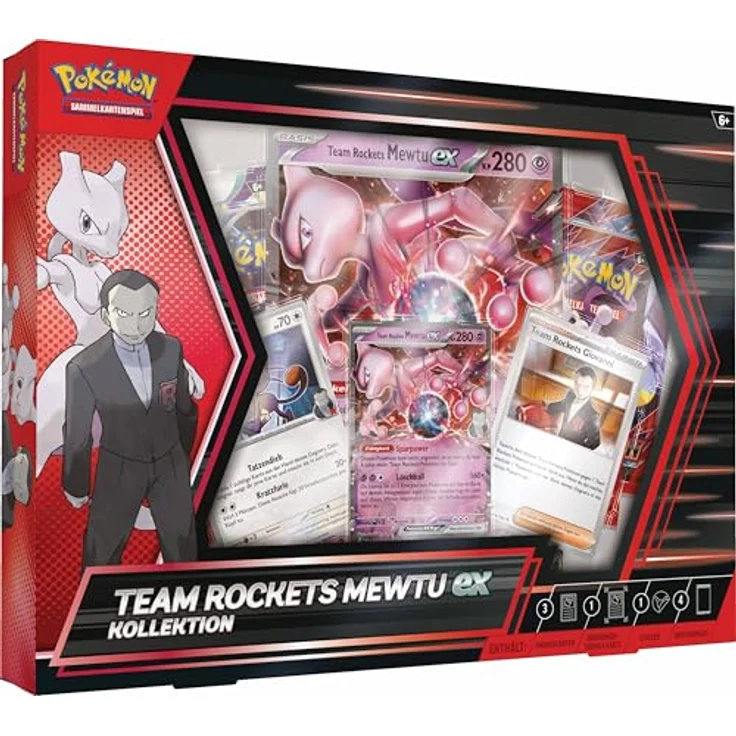 Pokémon PKM EX Box Juni 2025, Sammelkartenspiel mit Team Rockets Mewtu-ex, 4 Boosterpacks und überdimensionaler holografischer Karte – Bild 1