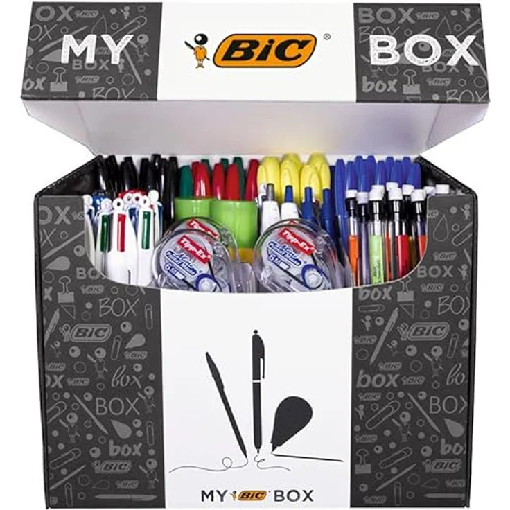 Bic Schreibset MY BOX, farbsortiert mit 75 Kugelschreibern, 8 Textmarkern, 8 Korrekturrollern und praktischer Aufbewahrungsbox – Bild 3