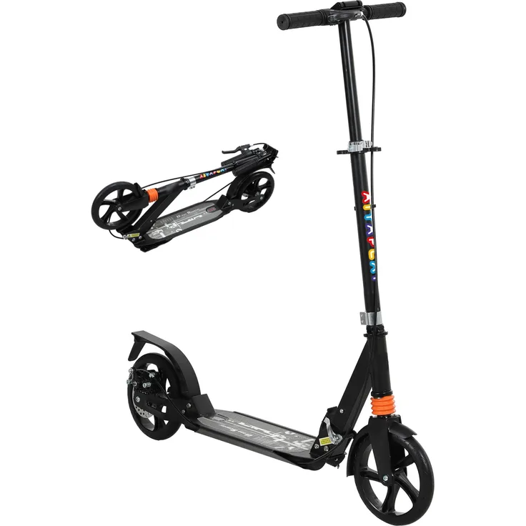 MH Handel GmbH Kinder Roller Scooter, klappbar mit verstellbaren Griffen für Kinder 6-12 Jahre, Schwarz, 94 x 36 x 88-103 cm, Front- und Heckbremsen, Doppelschocksystem