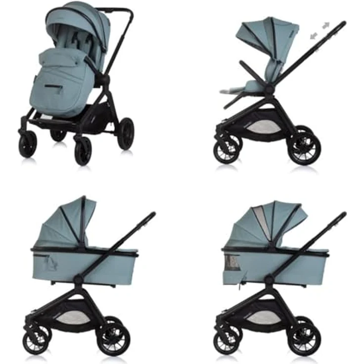 Chipolino Kombikinderwagen Magnum 3 in 1, Babywanne, Sportsitz, i-Size Babyschale, grün, 22 kg Tragkraft, gefederte PU-Räder, umkehrbare Sitzeinheit, leichter Aluminiumrahmen – Bild 4