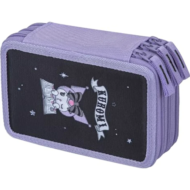 Baagl 3 Fach Federmäppchen Kuromi Fortune Dream, 20 × 13 × 9 cm, robustes Design mit elastischen Gummischlaufen – Bild 1