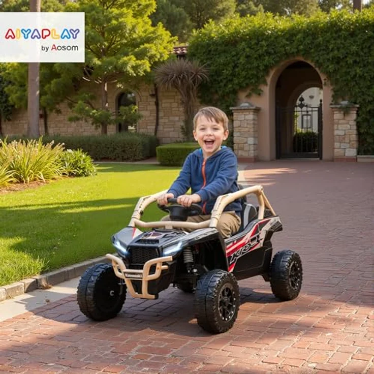 AIYAPLAY Kawasaki TERYX KRX 1000 Kinder Elektroauto UTV, 12V mit 2 Motoren, 2,4 GHz Fernbedienung, Federungssystem, LED-Leuchten, Musik und Hupe, Gelb, für 3-8 Jahre – Bild 2