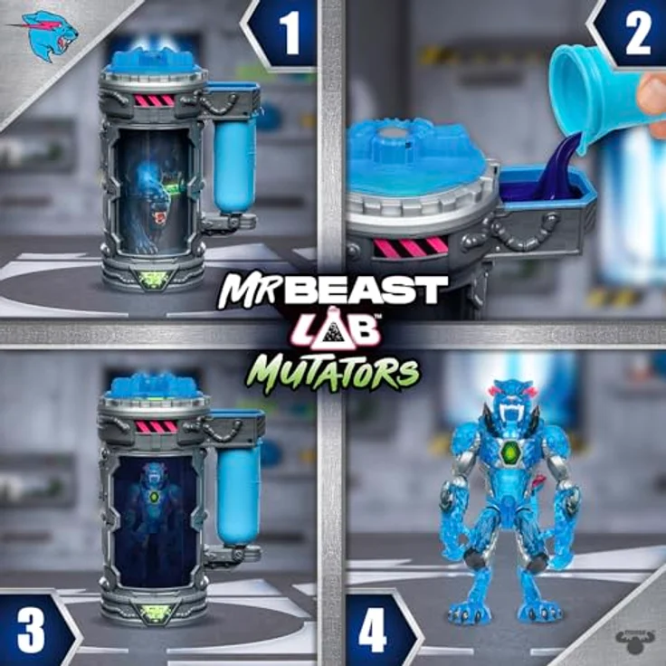 Moose Toys MrBeast Lab Mutators Stealth Panther, Actionfigur mit 20 beweglichen Gelenken, 13 cm, blaue Farbe mit durchscheinendem Finish – Bild 4